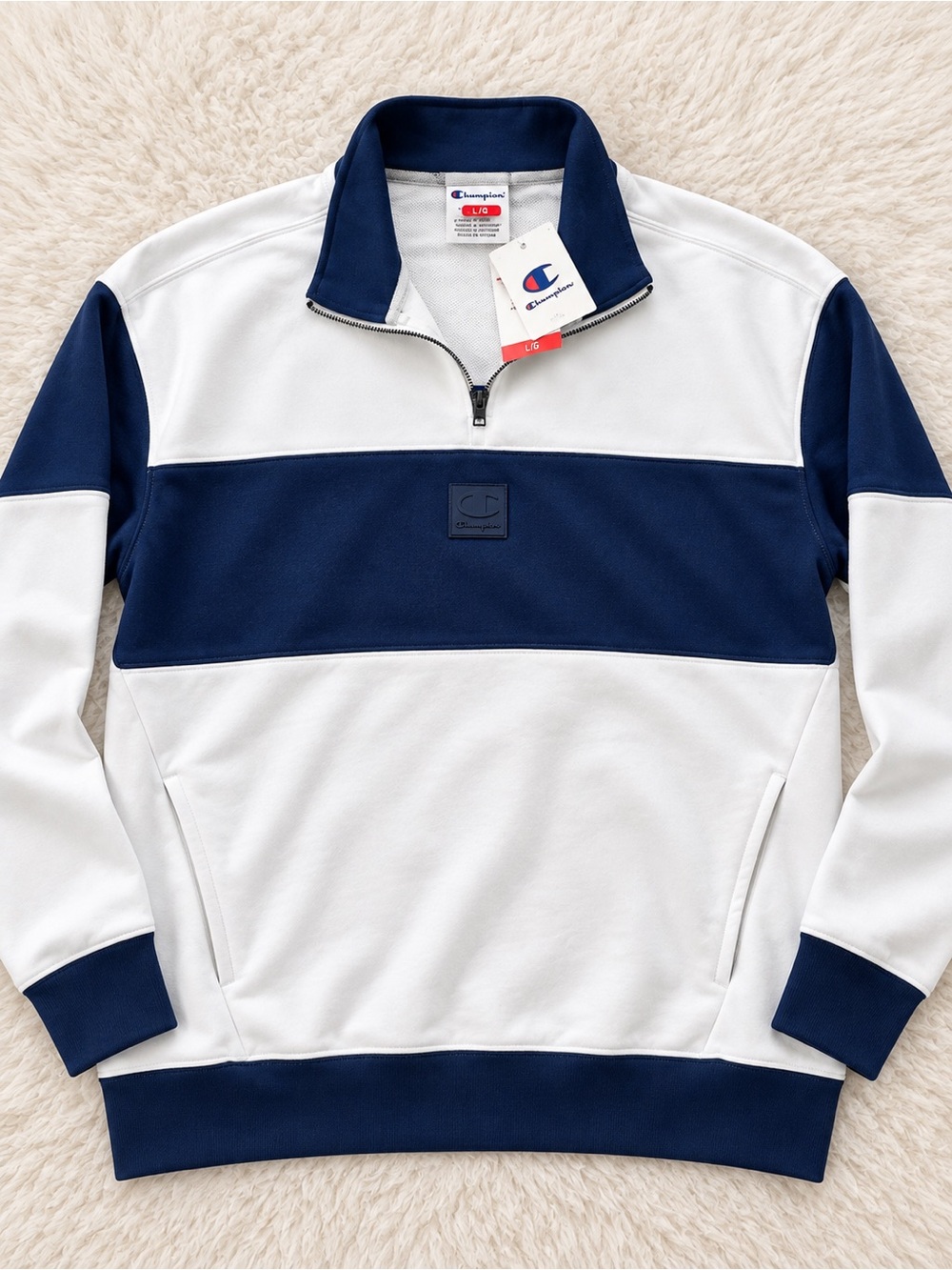 Champion Men’s White and Navy Quarter-Zip Pullover
